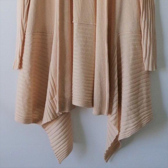 BLVD Womens Beige Long Sleeve Shawl Lapel Open Front Cardigan Sweater Size M - Picture 3 of 7